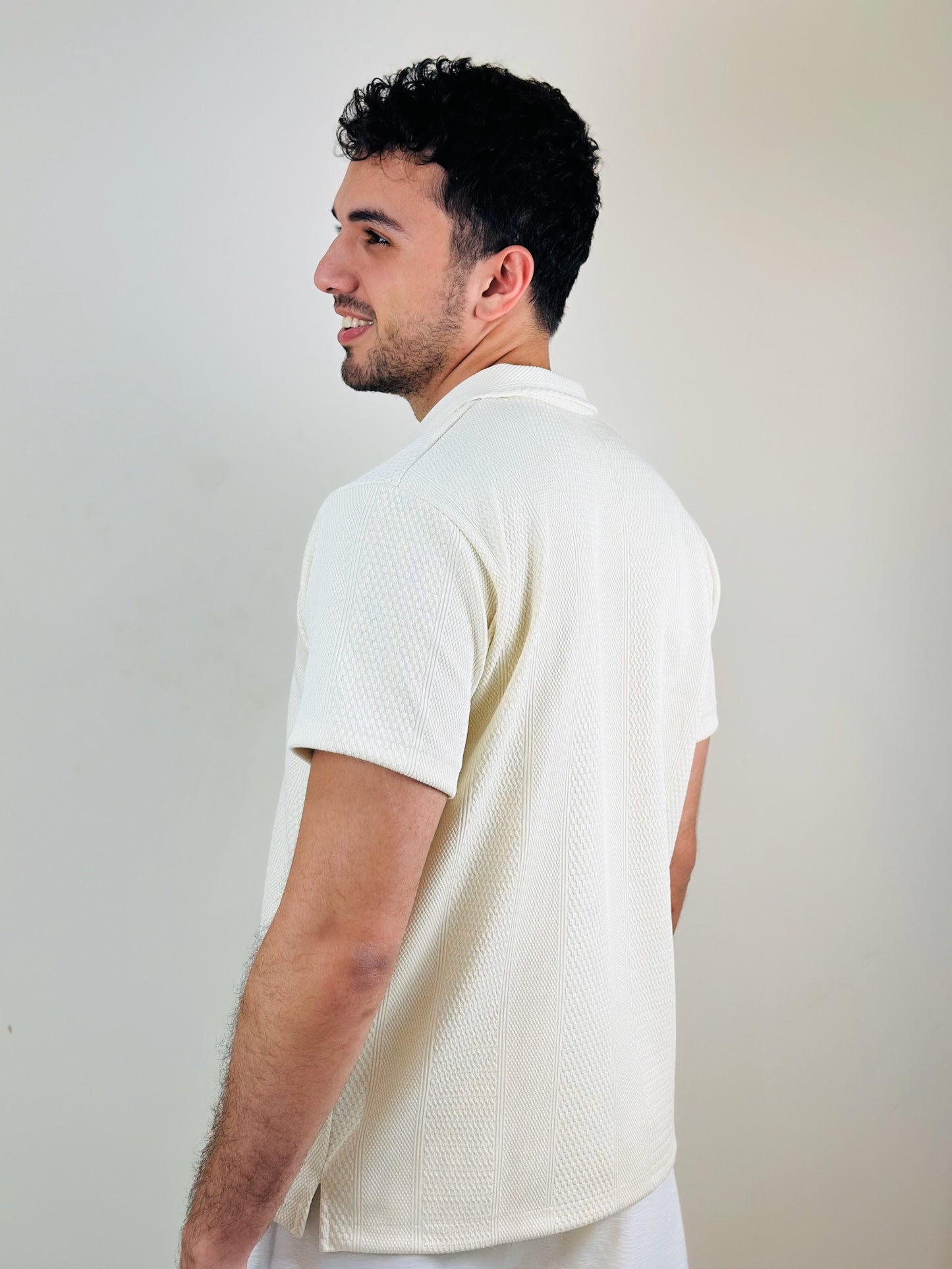 HAWYA Micro-Textured Tailored Polo - Off-White / Cream