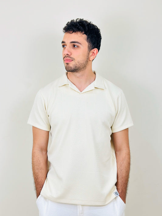HAWYA Micro-Textured Tailored Polo - Off-White / Cream