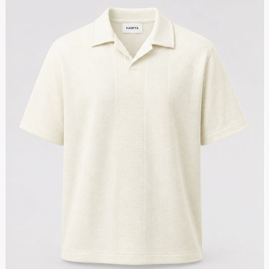 HAWYA Micro-Textured Tailored Polo - Off-White / Cream