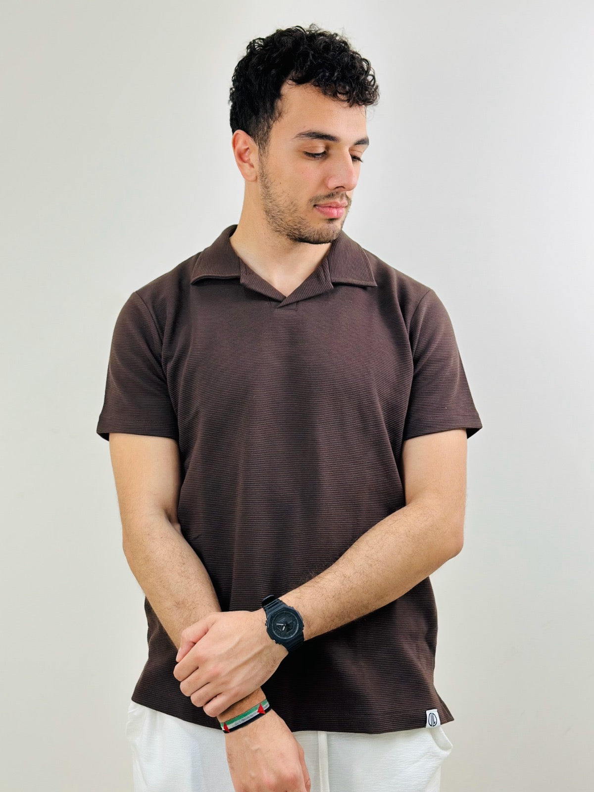 HAWYA Micro-Textured Tailored Polo ( Espresso Brown )