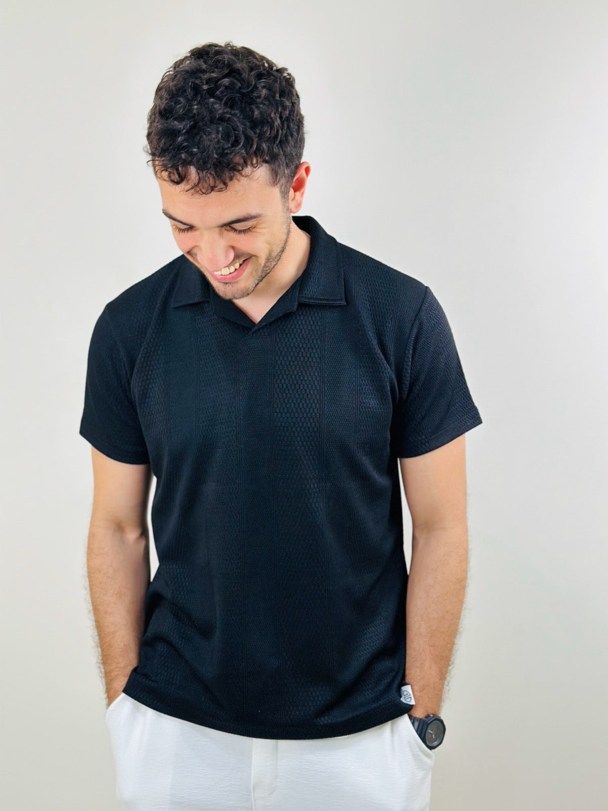 HAWYA Micro-Textured Tailored Polo ( Black )