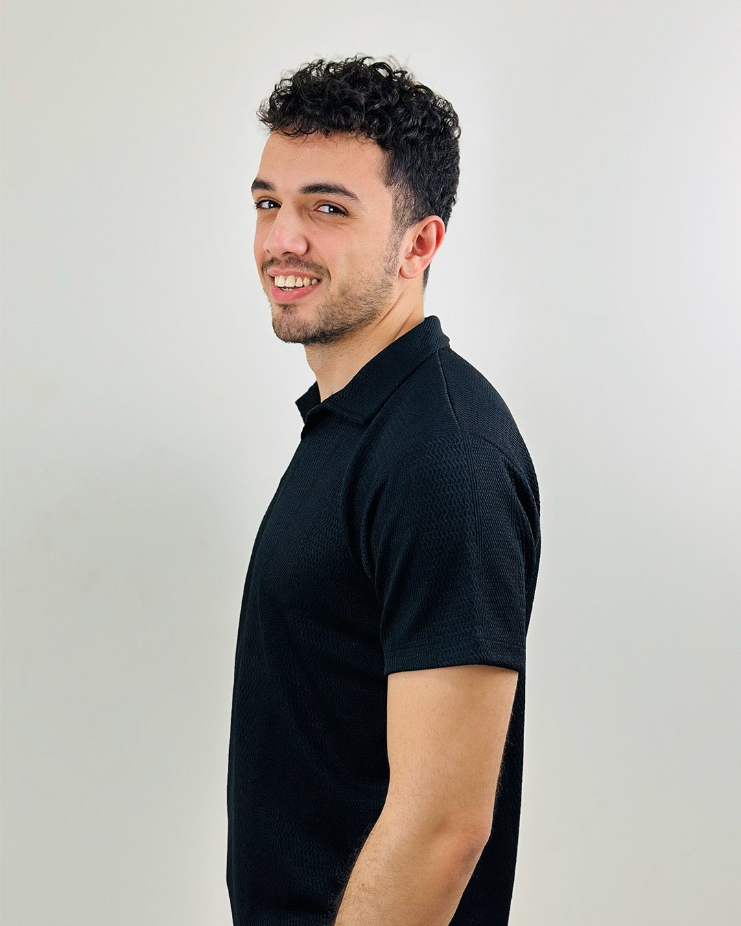 HAWYA Micro-Textured Tailored Polo ( Black )