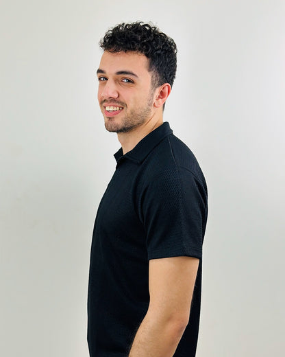 HAWYA Micro-Textured Tailored Polo ( Black )