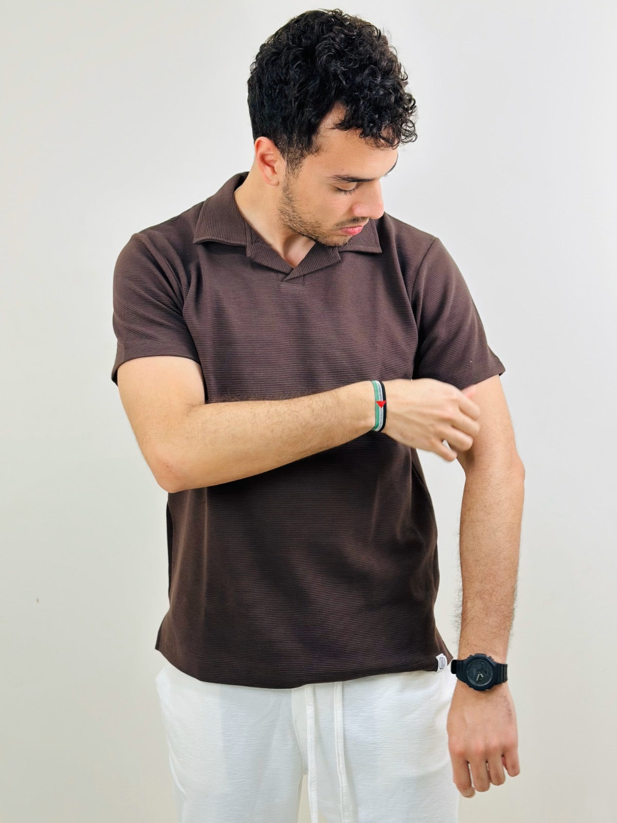 HAWYA Micro-Textured Tailored Polo ( Espresso Brown )
