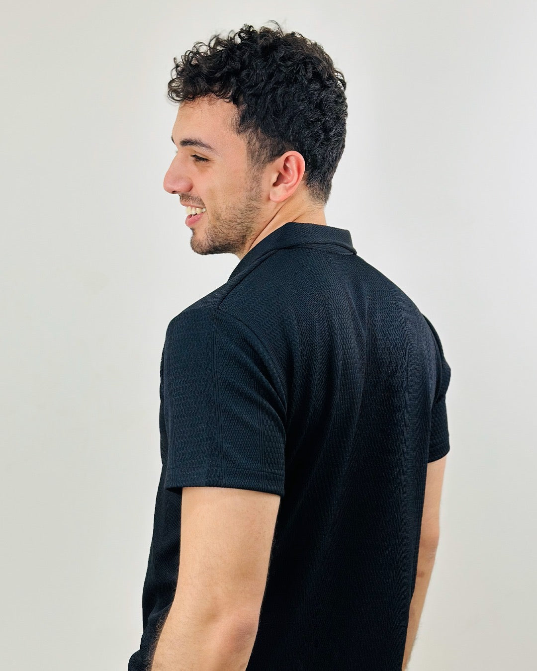 HAWYA Micro-Textured Tailored Polo ( Black )