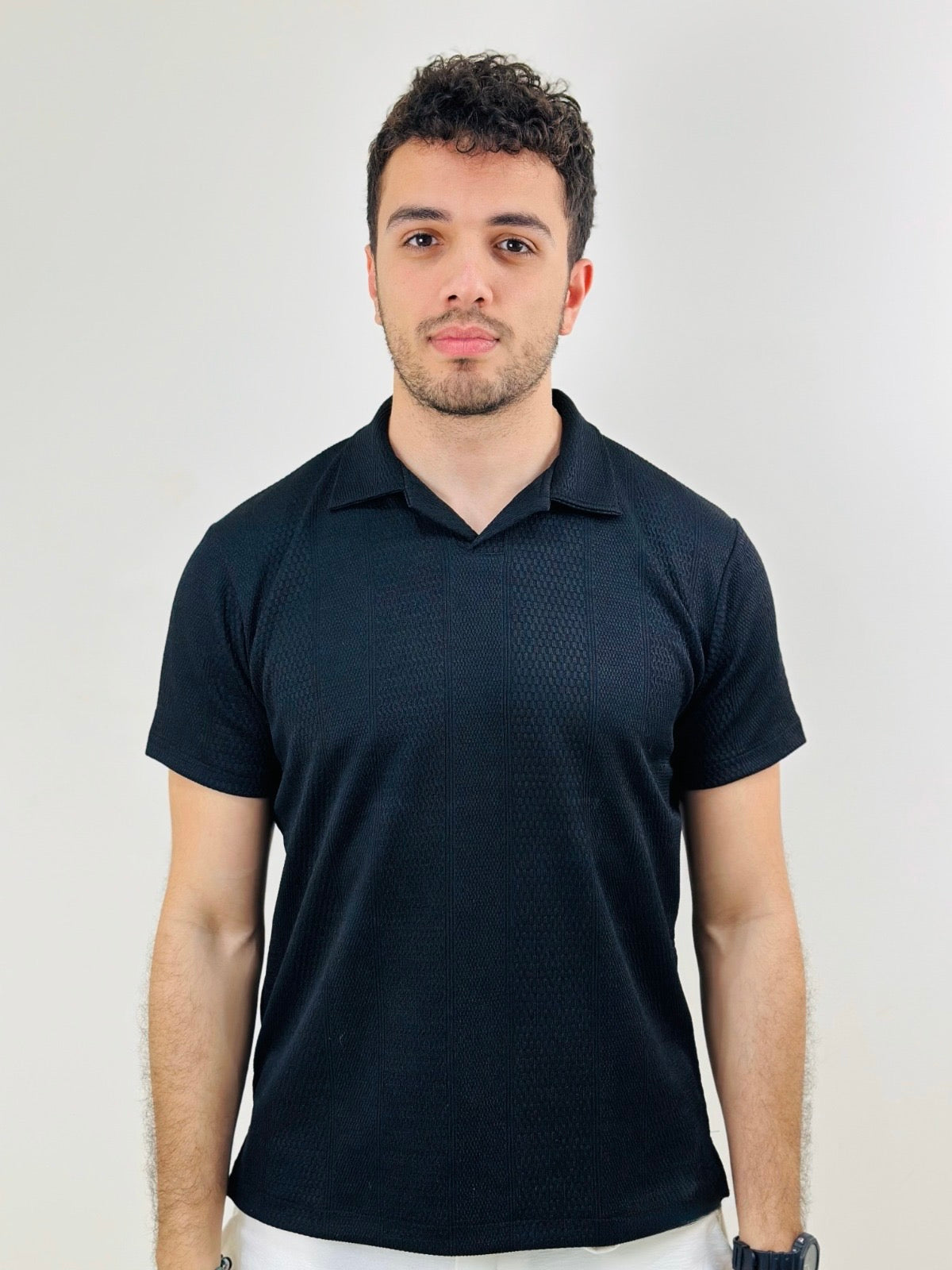HAWYA Micro-Textured Tailored Polo ( Black )