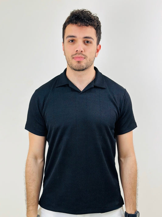 HAWYA Micro-Textured Tailored Polo ( Black )