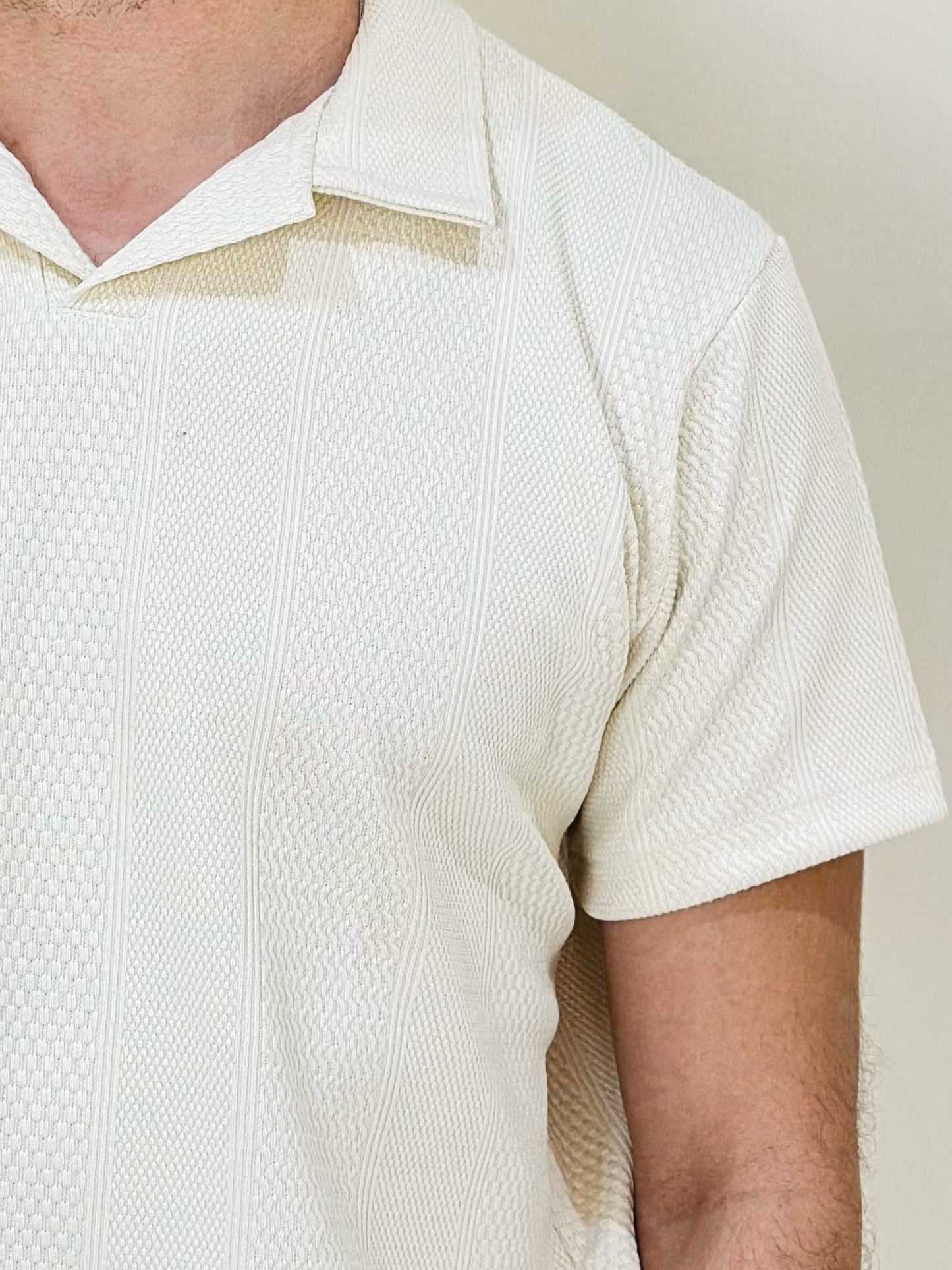 HAWYA Micro-Textured Tailored Polo - Off-White / Cream