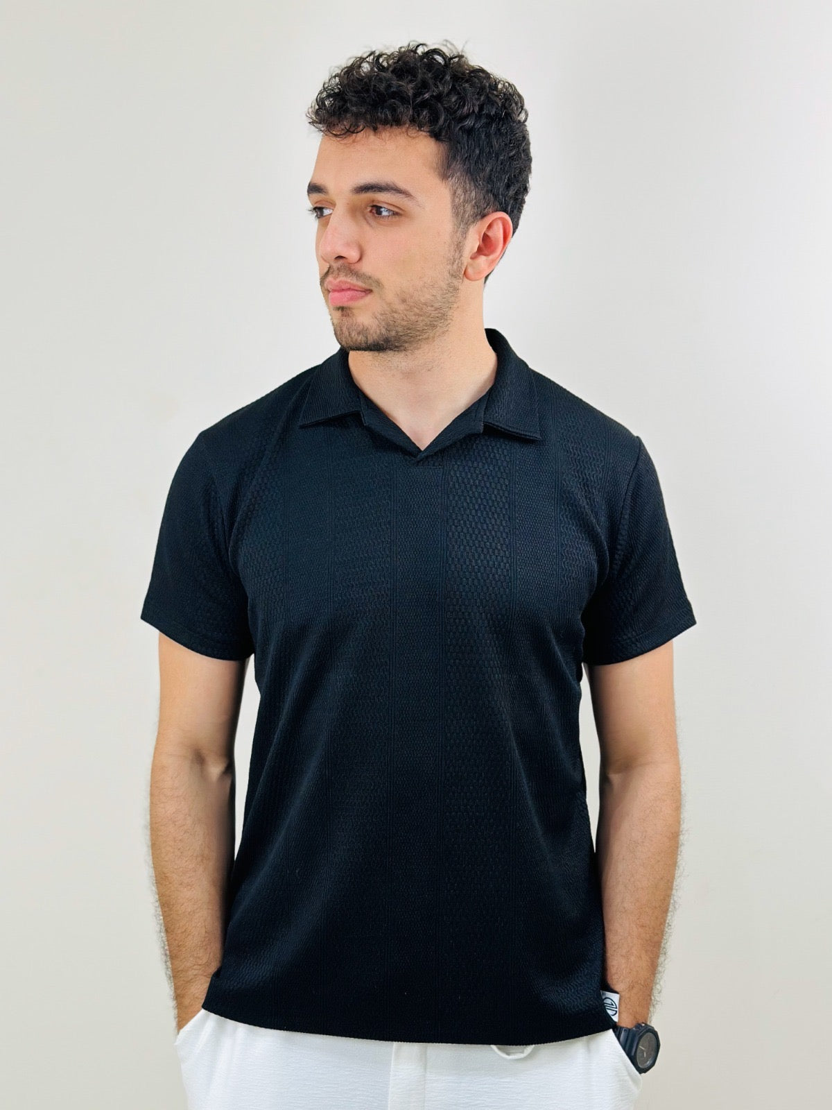 HAWYA Micro-Textured Tailored Polo ( Black )