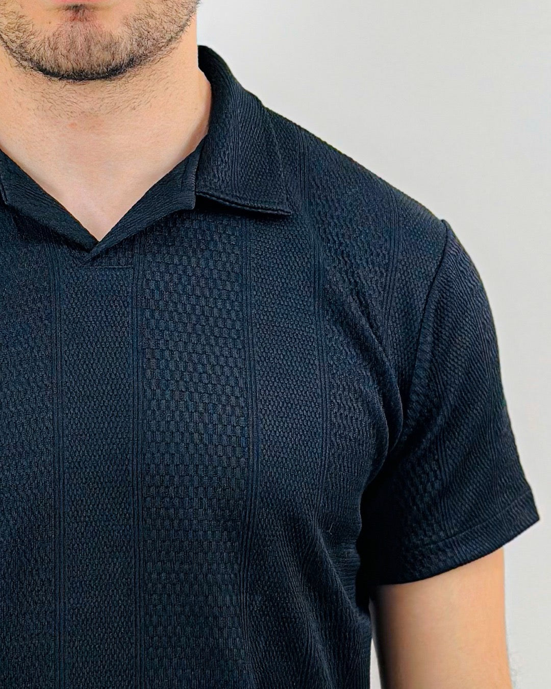 HAWYA Micro-Textured Tailored Polo ( Black )
