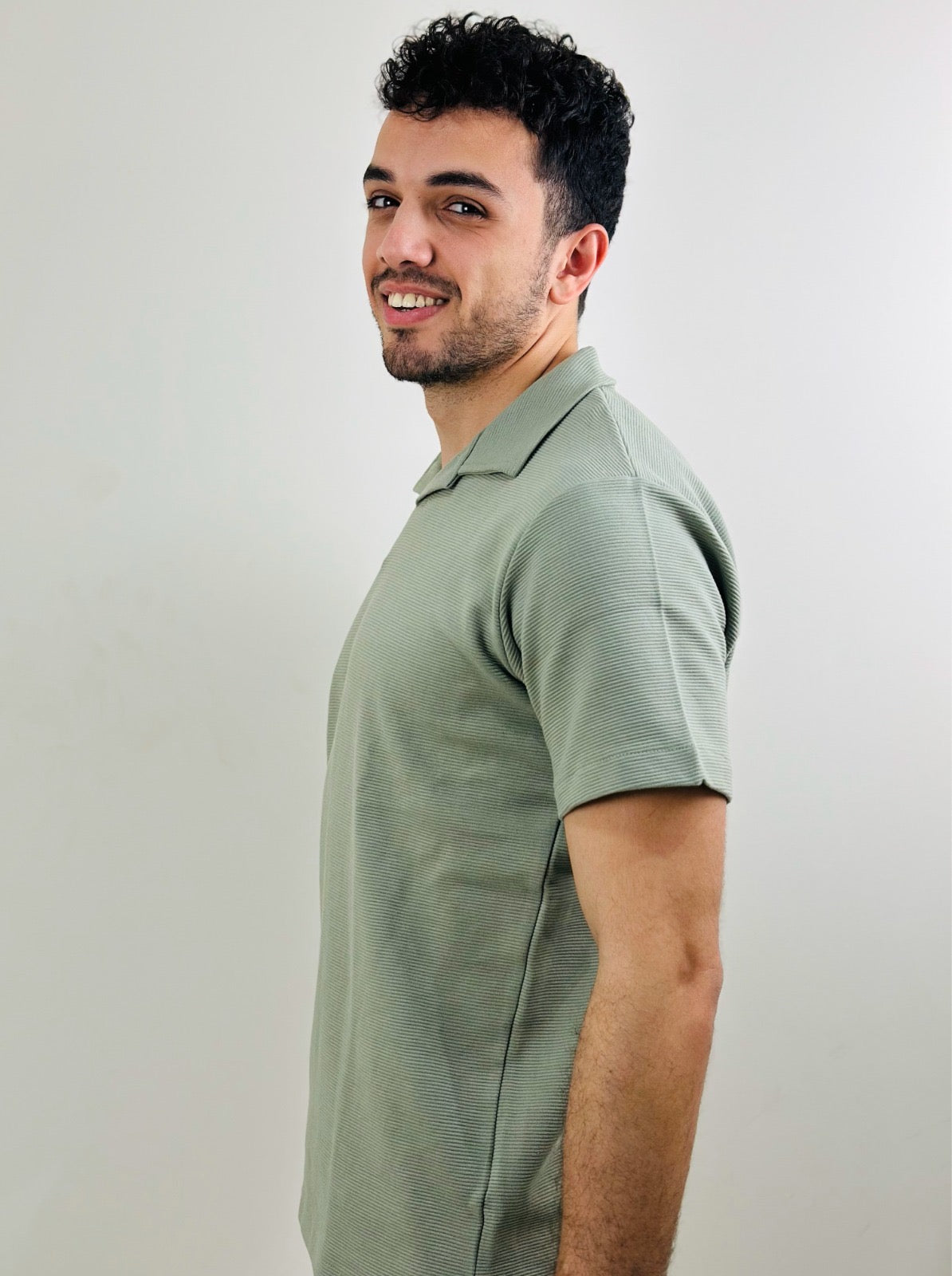 HAWYA Micro-Textured Tailored Polo Sage Green