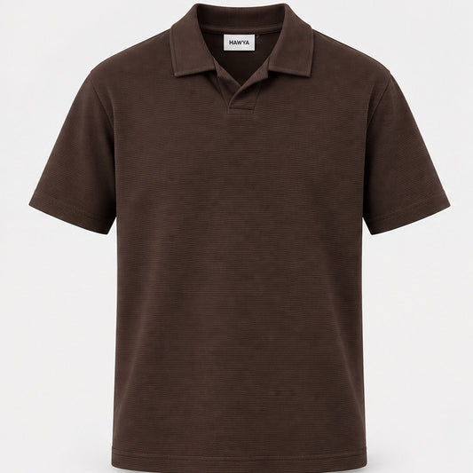 HAWYA Micro-Textured Tailored Polo ( Espresso Brown )