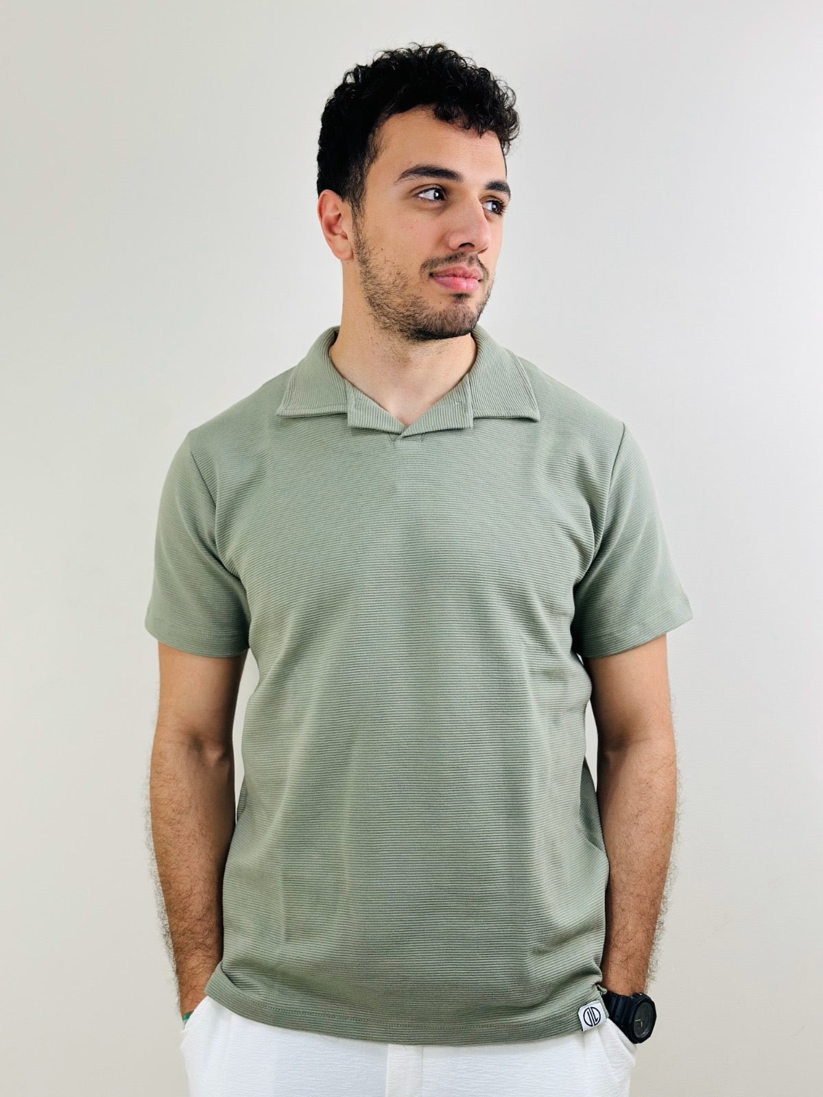 HAWYA Micro-Textured Tailored Polo Sage Green