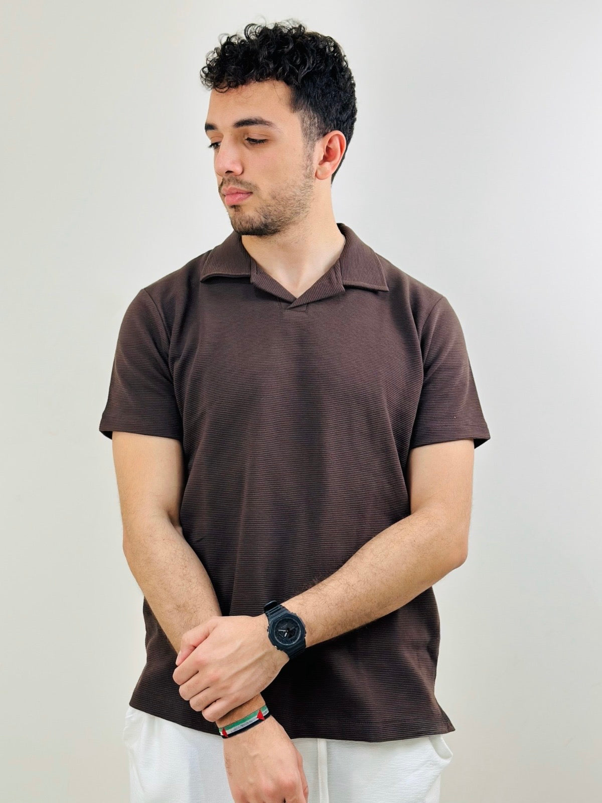 HAWYA Micro-Textured Tailored Polo ( Espresso Brown )