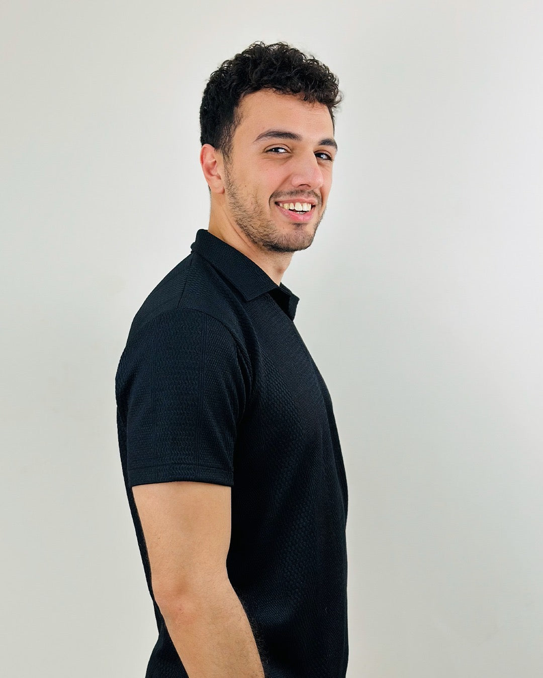 HAWYA Micro-Textured Tailored Polo ( Black )